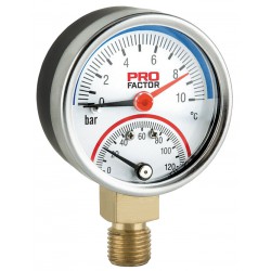 Termo-manometras be atbulinio vožtuvo 0-10 bar, 0-120°C vertikalus