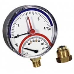 Radialinis termo-manometras su atbuliniu vožtuvu 0-4 bar, 0-120°C